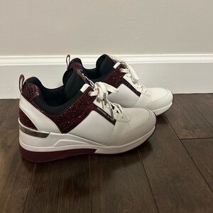 Michael Kors White and Burgundy Sneakers